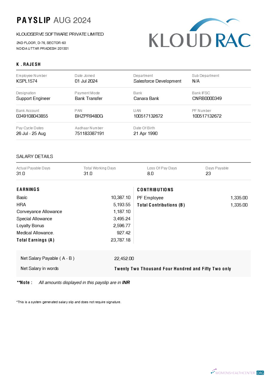 Download Kloudserve Software payslip template in Word and PDF formats.pdf, 1 Photoshop template